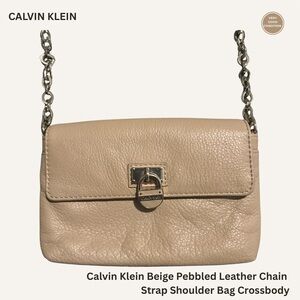 Calvin Klein Beige Pebbled Leather Chain Strap Shoulder Bag Crossbody